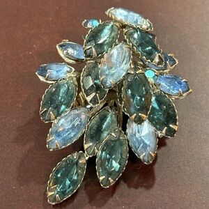 Elegant Blue and Silver Leaf Brooch
